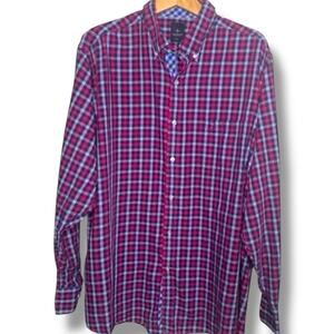 TailorByrd Shirt Men's Size XXL Red Blue Gingham Button Down Golf Casual